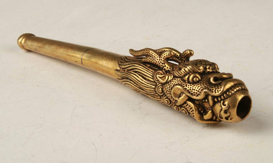 COLLECTION BRASS HAND-CARVED DRAGON STATUE OLD SMOKING TOOL Statues