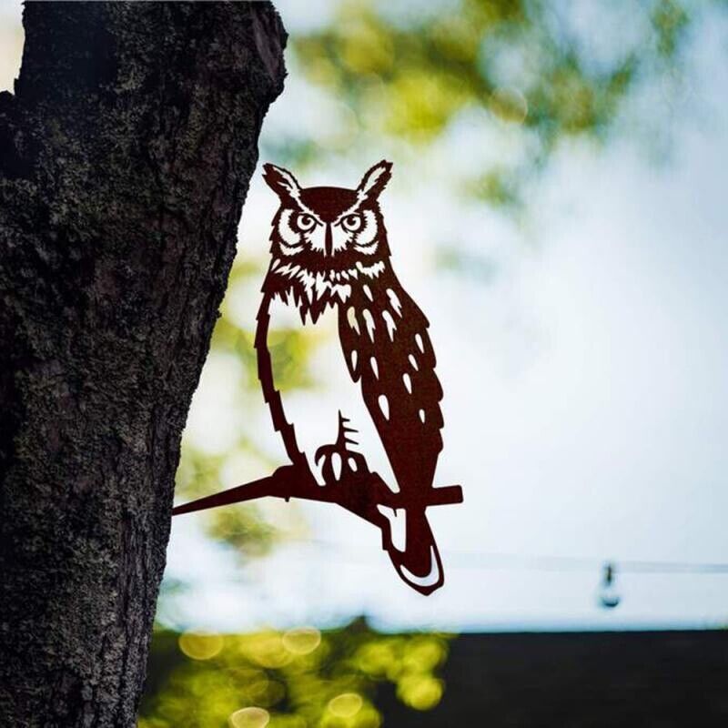 Metal Statue Rustic Hanging Decoration Sign Outdoor Bird Tree Yard Metal Art