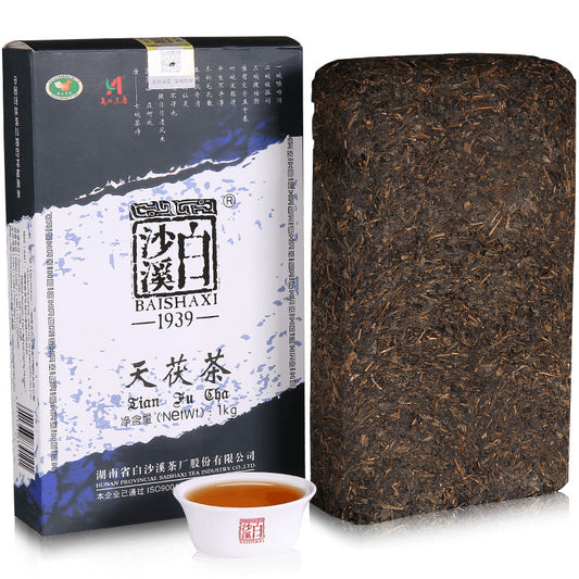 TIAN FU CHA Anhua Baishaxi 1939 Dark Tea Black Tea Gold Flower Tea Brick 1kg