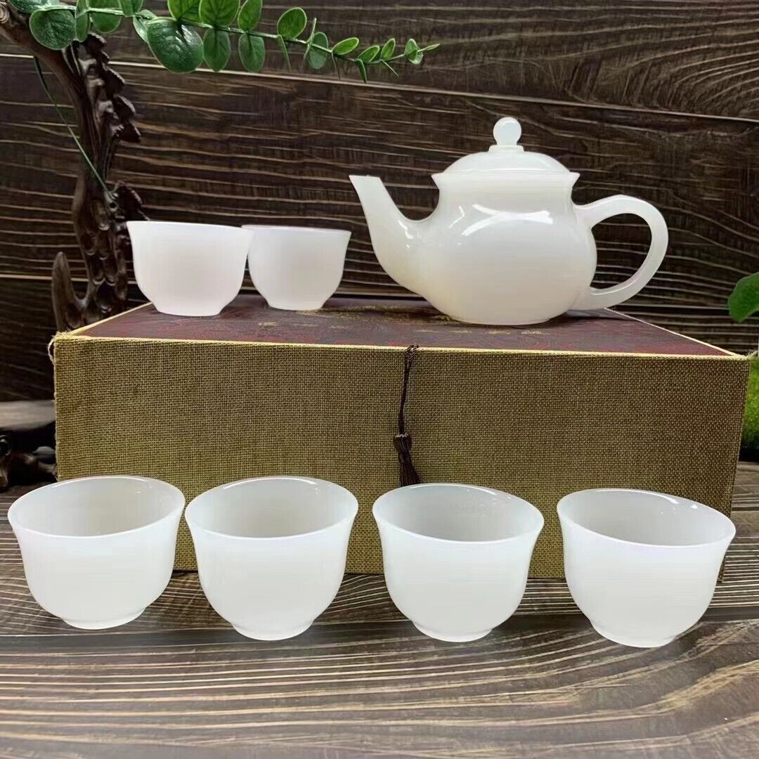 White Jade Tea Cup Tea Set Kung Fu Tea Set One Pot Six Cup Tea Set Gift Box