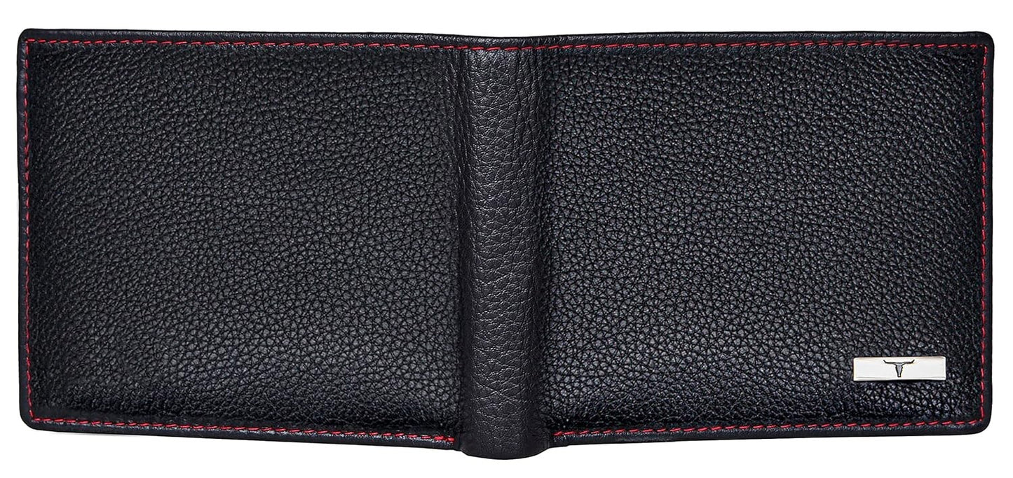NEW BLACK/RED BI-FOLD LEATHER MEN'S WALLET RFID PROTECTION GIFT ITEM