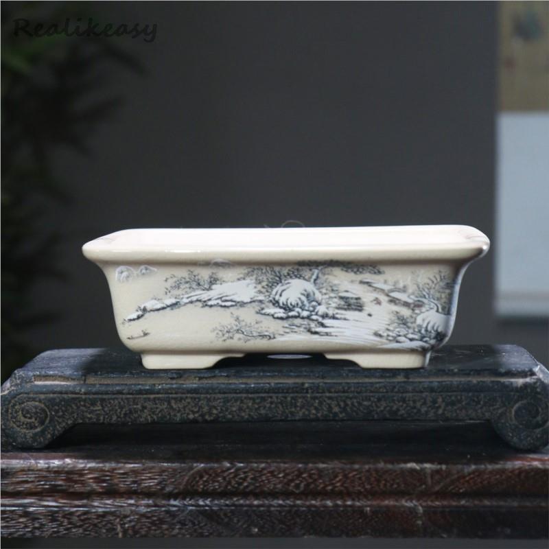 Purple Sand Flower Pot Ceramic Bonsai Pot Hand Painted Succulent Flower