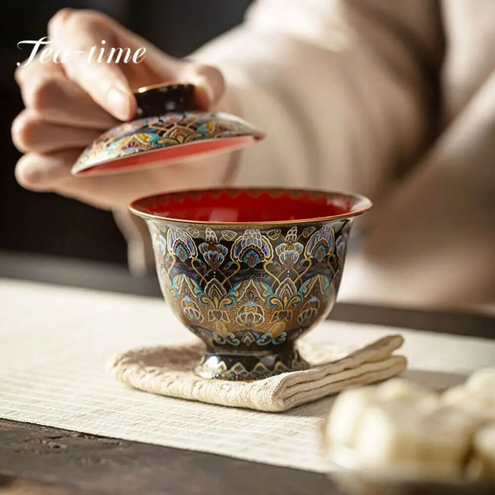 150ml Chinese Enamel Colored Gaiwan Hand Grasping Bowl Tea Lid Set Tea Tureen