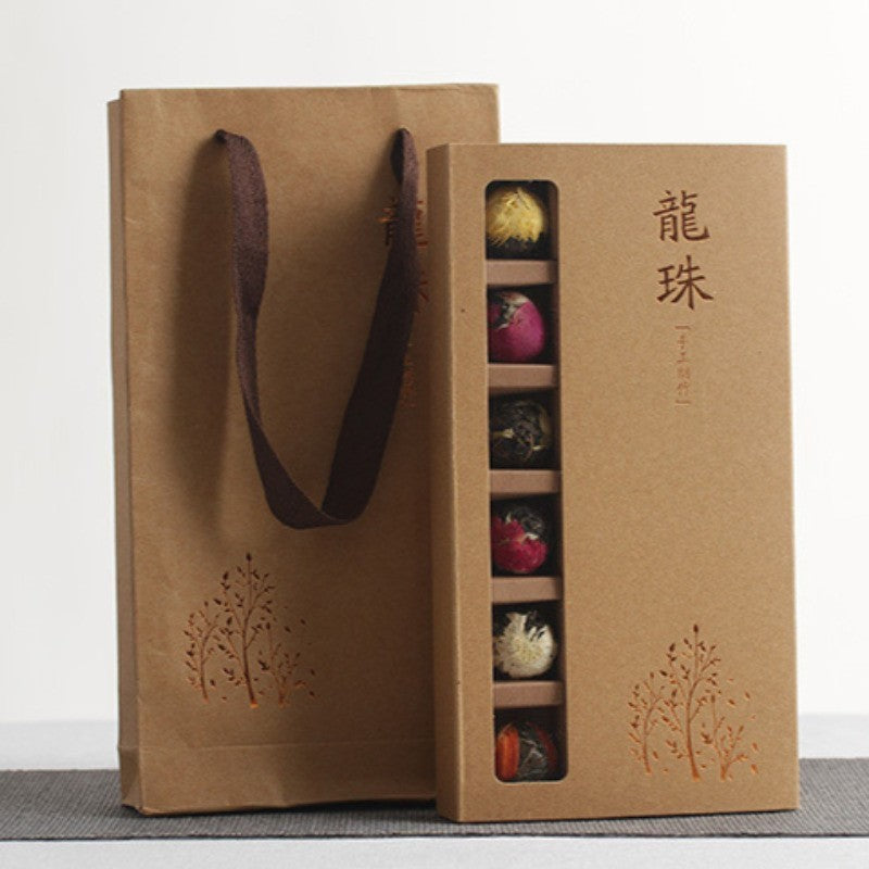 140g Yunnan Pu'er Raw Tea 18 Pcs Handmade Dragon Ball Flower Tea Gift Box Set