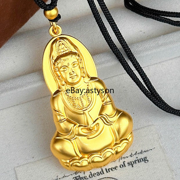 Lotus Avalokitesvara Bodhisattva 24K Yellow Gold Men Women GP Pendant