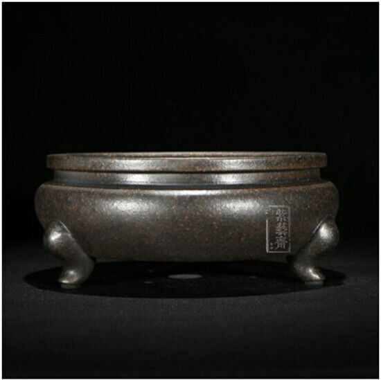 Round Chinese Yixing Zisha Shohin Literati Bunjin Bonsai Pot 6.5''x6.5''x2.75''