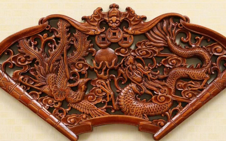 HAND WORK OLD EFFECT XIANG ZHANG SCULPTOR WOOD CARVED DRAGON WALL PANEL