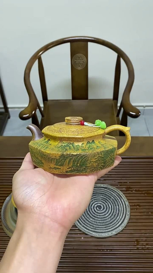 Handcrafted Yixing Teapot Original Dragon Bone Gold Sand Clay Hand Carved Pot