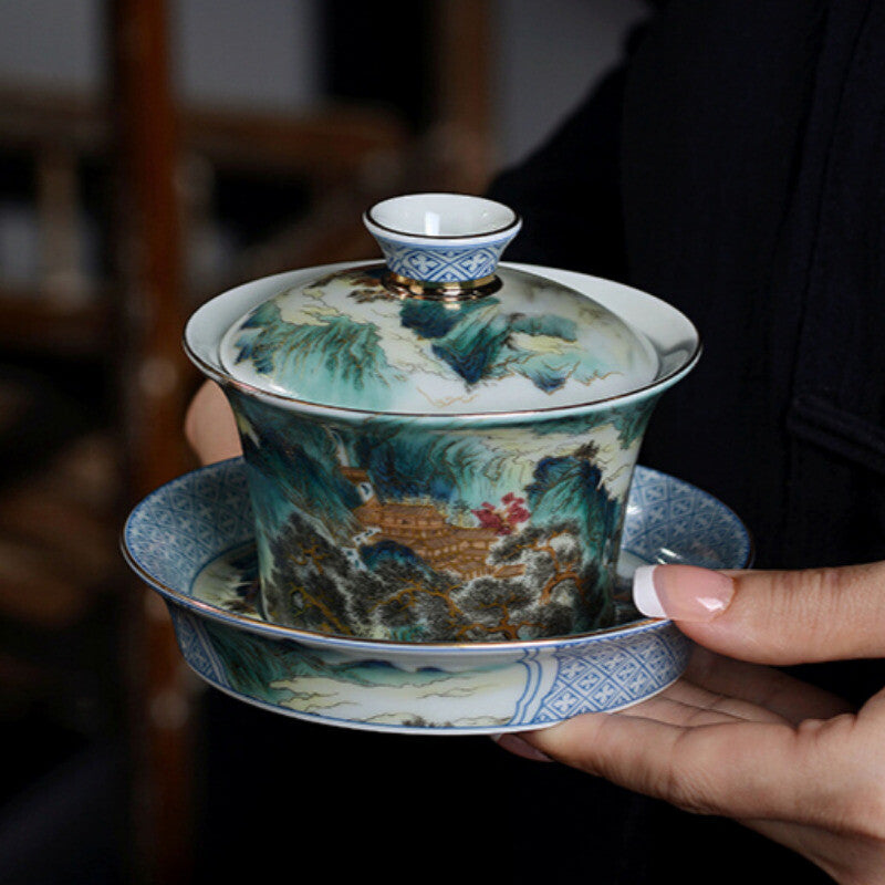 Jingdezhen Cover Bowl Not Hot Tea Bowl Household Ceramic Kung Fu Tea Set