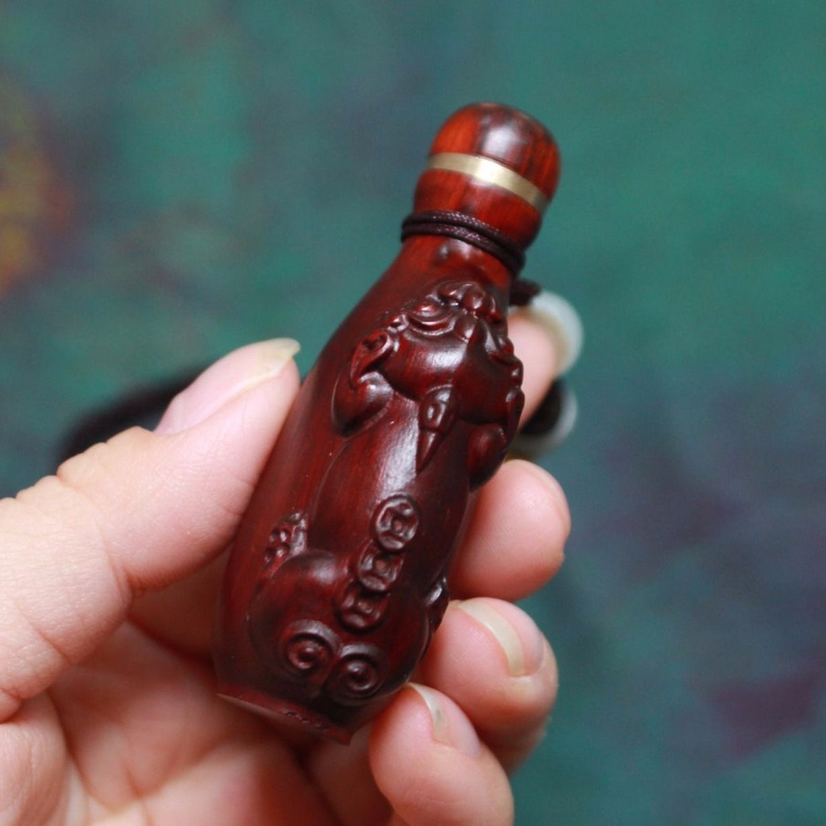 Red Sandalwood Carved Snuff Bottle 63x45x23mm Longevity Pattern Artisan Craft
