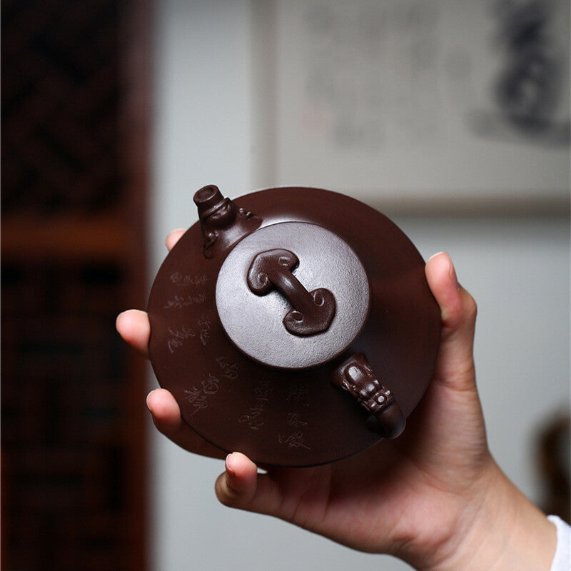Tea Pot Handmade Craft Marked Character Carved Master Pot Real Yixing Zisha Pot