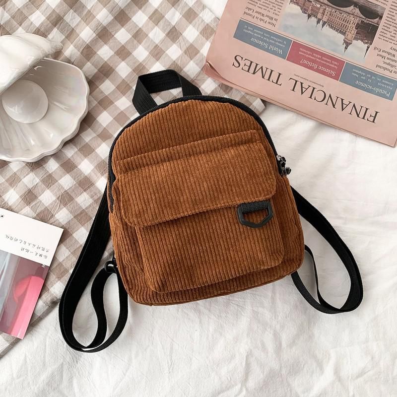 Fashion Women Mini Backpack Solid Color Corduroy Small Simple Bookbags Traveling