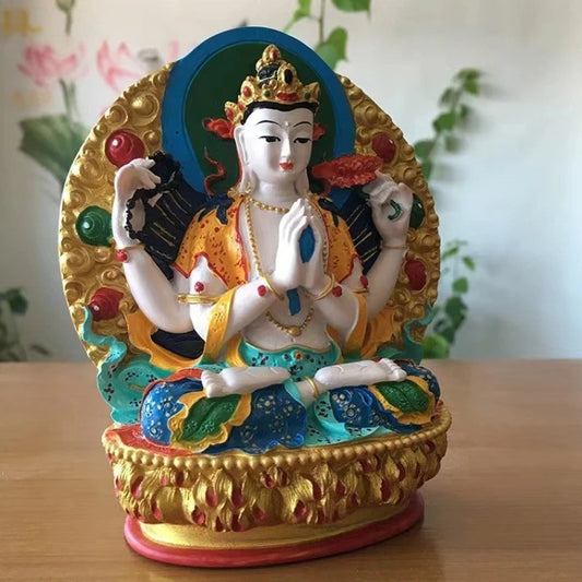 Resin Buddhist Figurine Four-armed Avalokitesvara Bidhisattva Statue Ornament