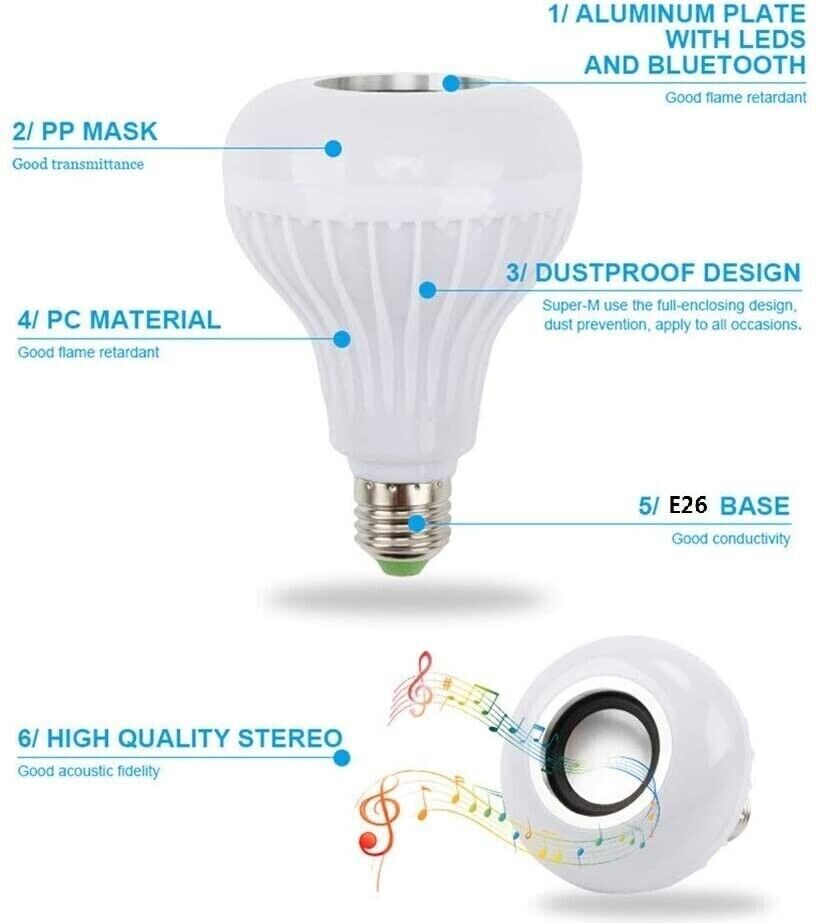 La Lampara Led Smart Altavoz Music Player De Control Remoto Wireless +12W RGB