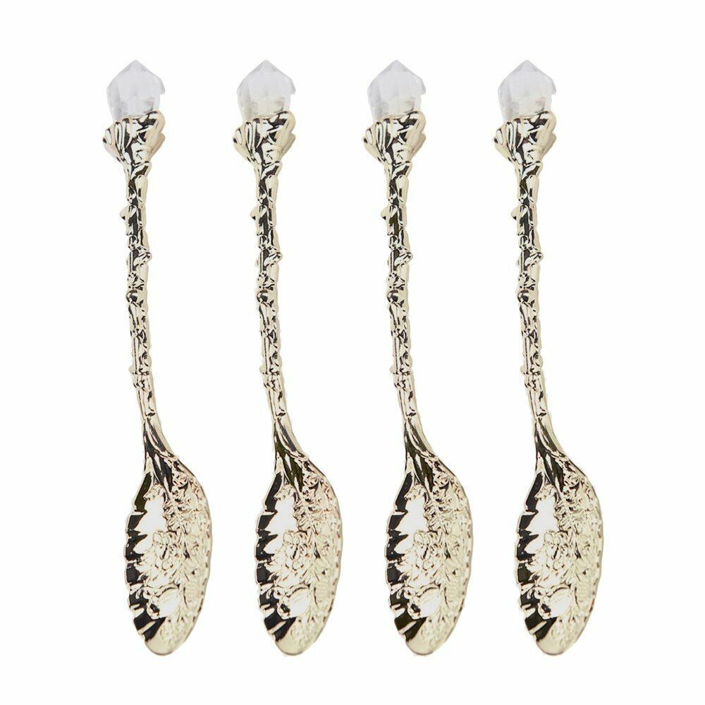 4 Pcs/Set Vintage Crystal Head Spoon Zinc Alloy Carved Mini Coffee Tea Tableware