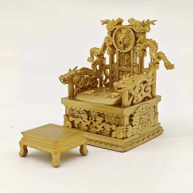 Chinese Emperor Dragon Throne Statue Screen Chair Pedal Display Model