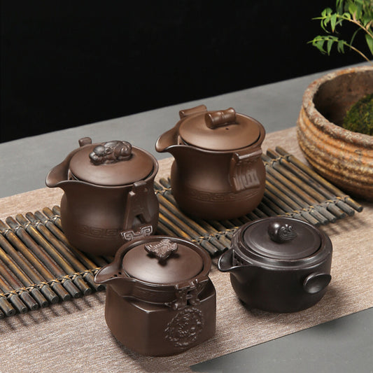 Antique Purple Clay Hand Grab Pot Chinese Yixing Zisha Teapot Household Filter