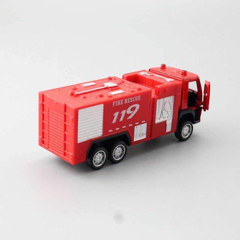 1:72 Diecast Volvo Fire Truck Metal Car Model Toy Pull Back Door Open Gift