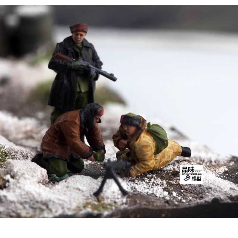 Homemade 1/72 Winter Soviet Machine Gun Team 3-Persons Finished Model Ornament