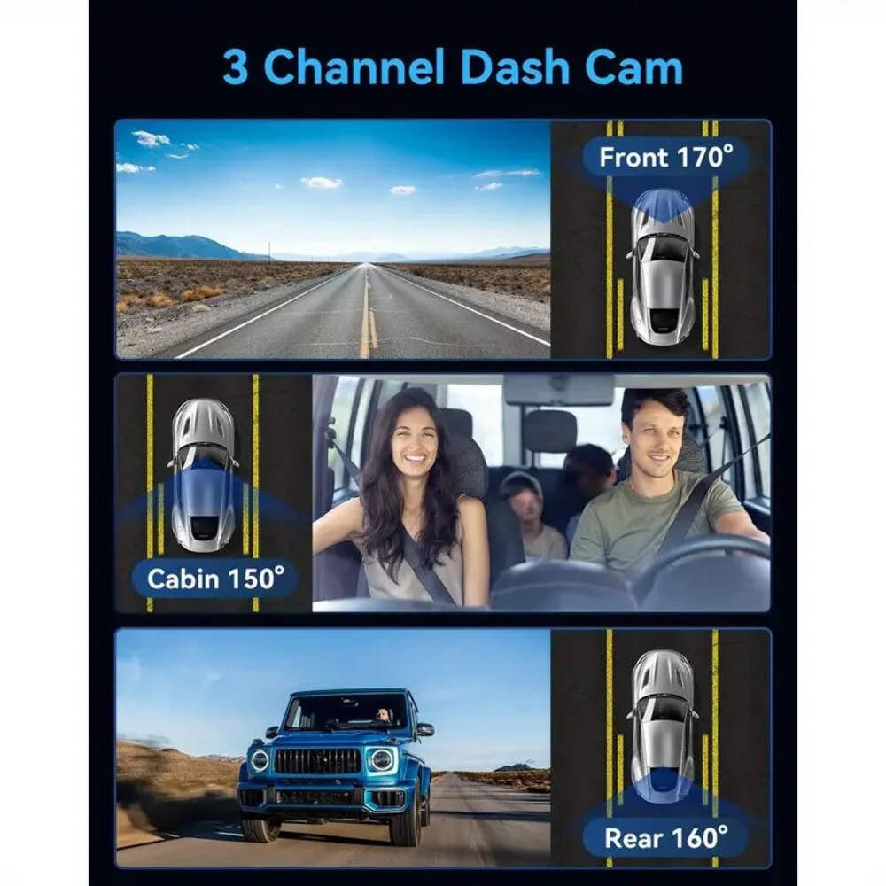 3-Channel Dashcam FHD1080P Ultra-Wide Reversing Vision