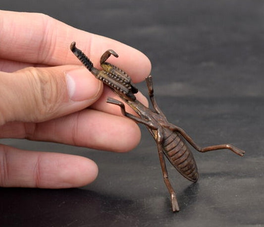 Solid Chinese Brass Mantis Statue Handwork Insect Tea Pet Decor