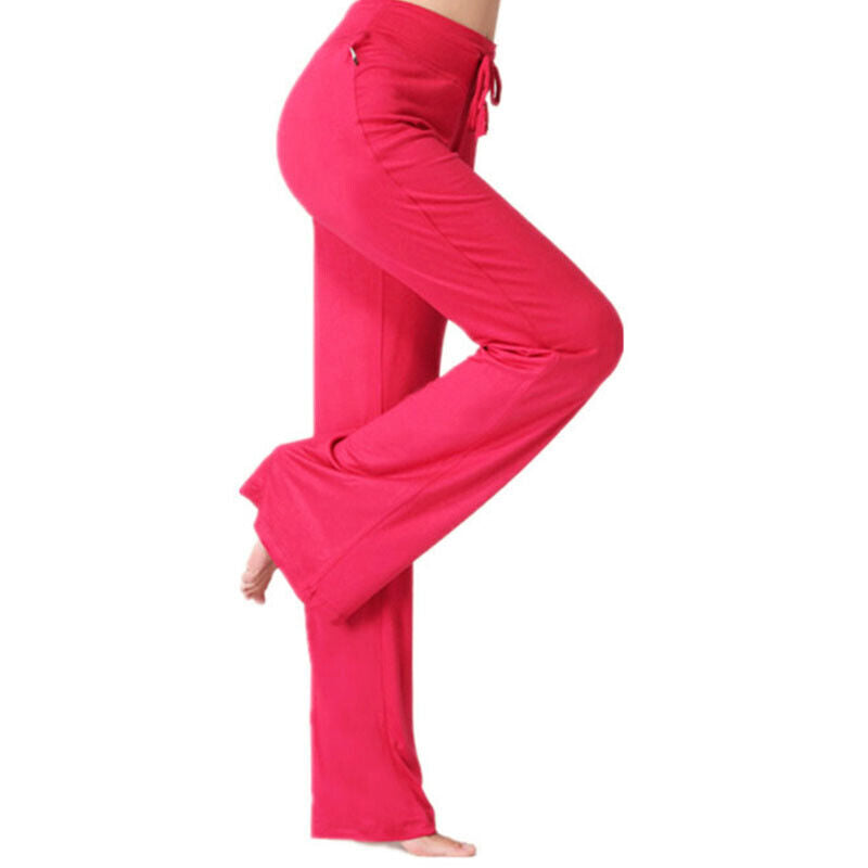 Women Casual Flared Trousers Long Pants Baggy Elastic Yoga Dance Sports Pants