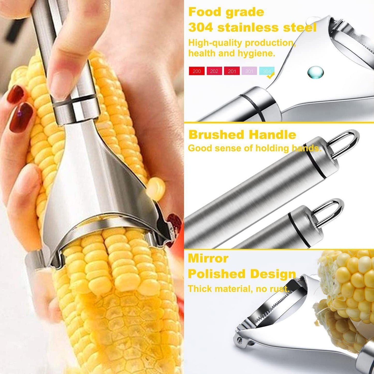 2x Corn Cob Peeler Stainless Steel Thresher Stripper Remover Kitchen Cutter Tool
