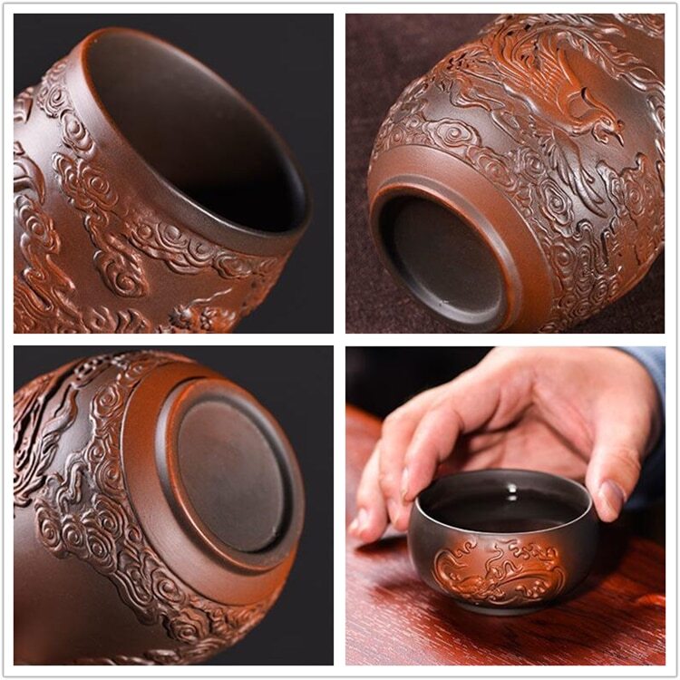 1pc Retro Purple Sand Tea Cup Kungfu Tea Cup Set Master Cup Dragon Phoenix Cup