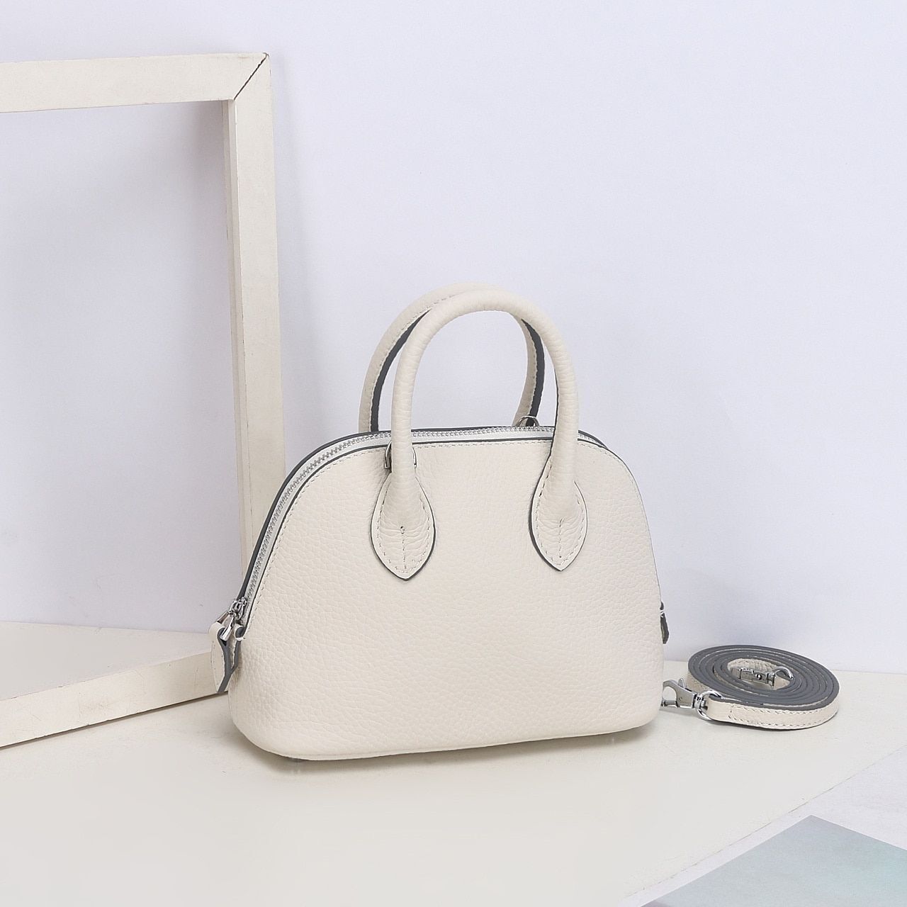 Shell Bag Messenger Purse Cow Leather Simple Shoulder Bag Handbag Small Pouch
