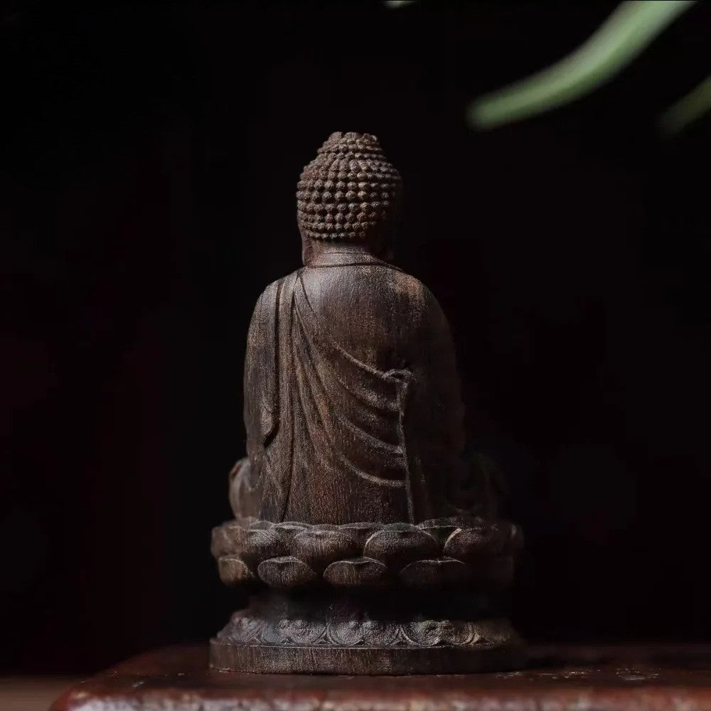Incense Wood Carving Lotus Sitting Statue of Buddha Dainichi Buddha Ornaments