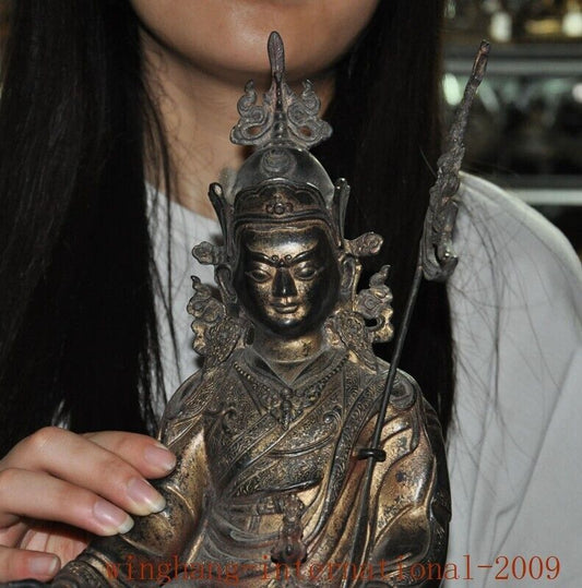 Tibet Buddhism temple bronze Gilt Guru Rinpoche Padmasambhava Buddha Statue