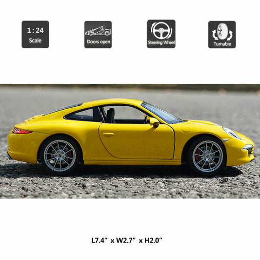 1/24 Scale Porsche 911 Carrera S Model Car Diecast Collection for Mens Yellow