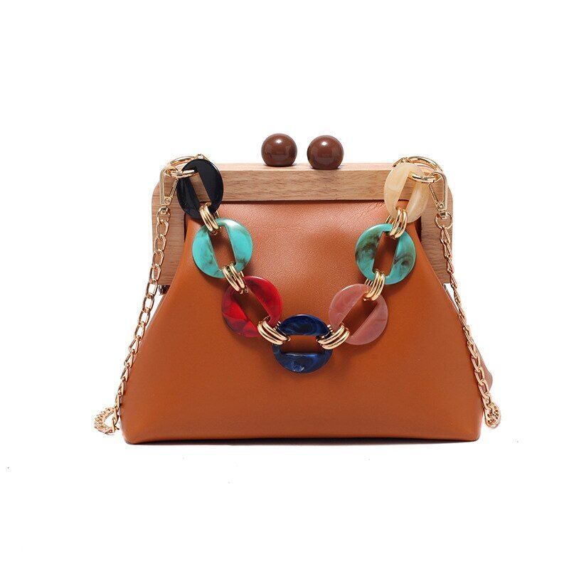 Shoulder Bag Synthetic Handbag Vintage Clip Clutch Acrylic Purse Chain Crossbody