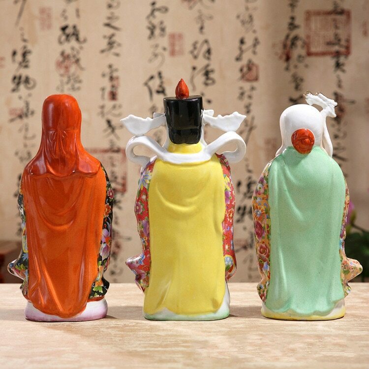 Three Gods Fortune Statue Handmade Ceramic Ornaments Painted Sculpture