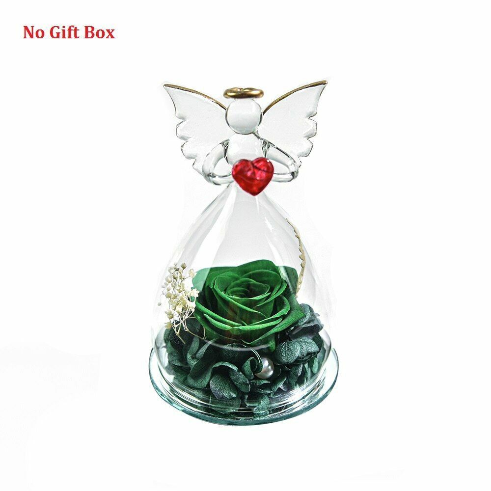 Real Rose Angel In Glass Dome Preserved Flowers Wedding Birthday Gifts 2.9 x4.3"