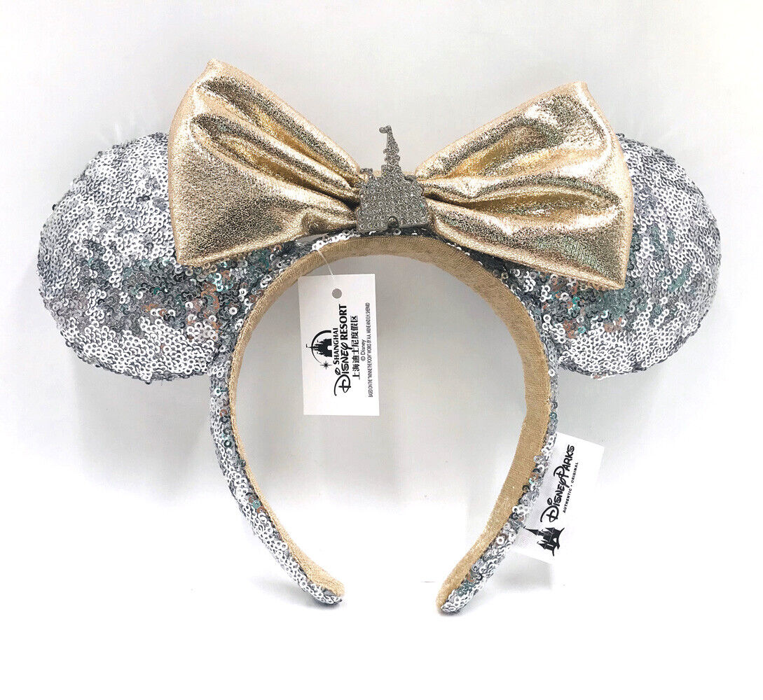 Castle Jewel Silver Sequins Disney Parks Minnie Ears Kids New Hat Bow Headband