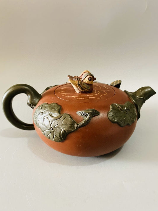 Chinese Yixing Zisha Clay Handmade Exquisite Teapot (荷花鸳鸯壶 底款:蒋蓉)