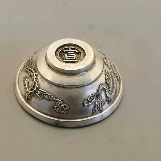 China Antique Collect Tea Bowl Wine Bowl White Bronze Dragon Phoenix Statue