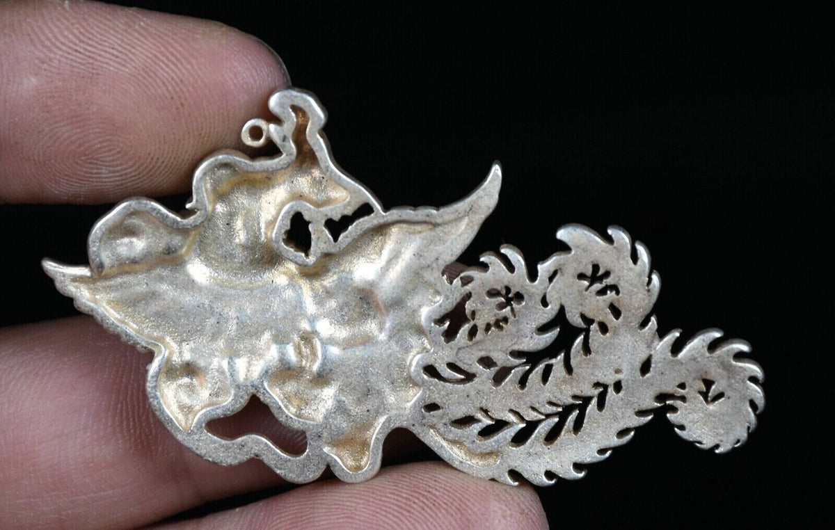 6.5CM Old Chinese Miao Silver Feng Shui Phoenix God Bird Luck Amulet Pendant