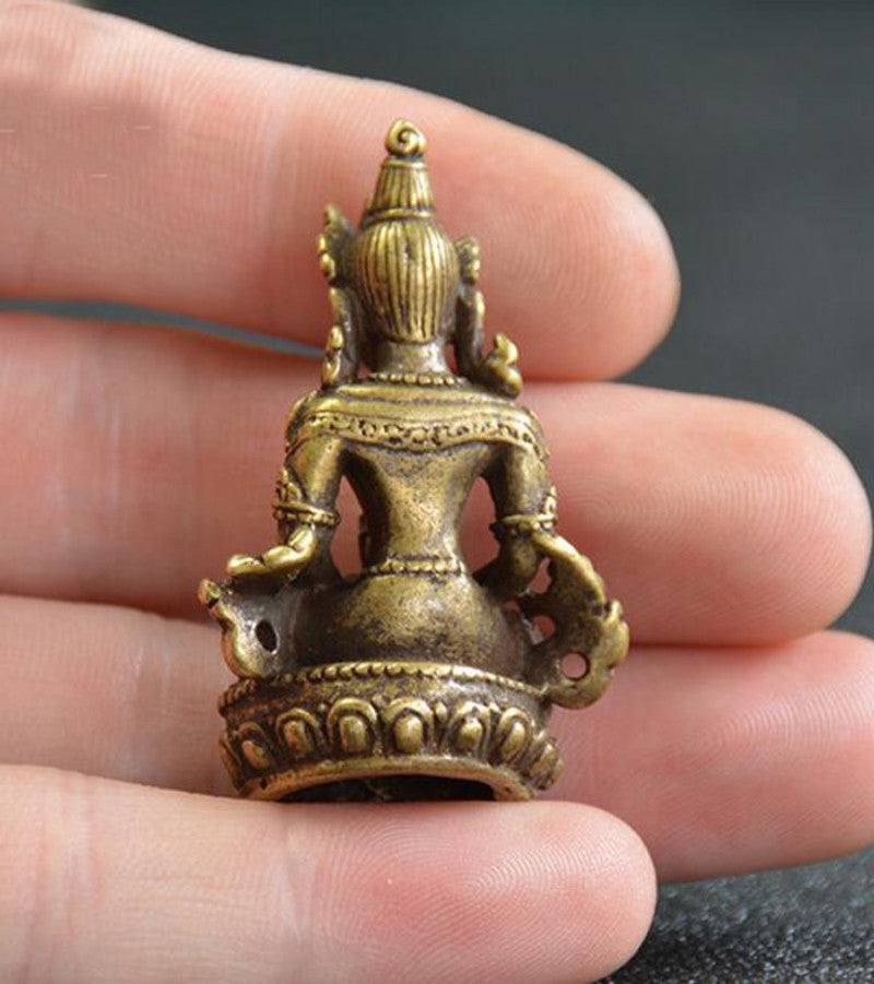 4.3CM Brass Small Buddha Statue Handmade Carved Statue Pendant Decorative Crafts