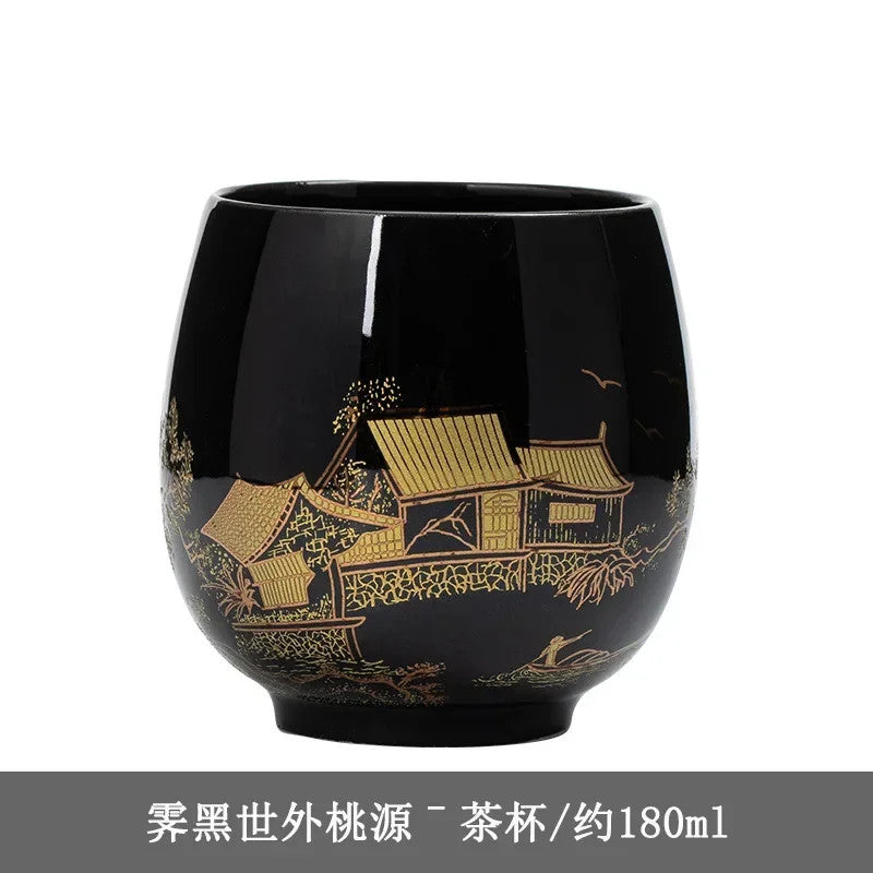 180ml Ceramic Black Glaze Handcarved Master Cup Meditation Cup Kung Fu Teaware