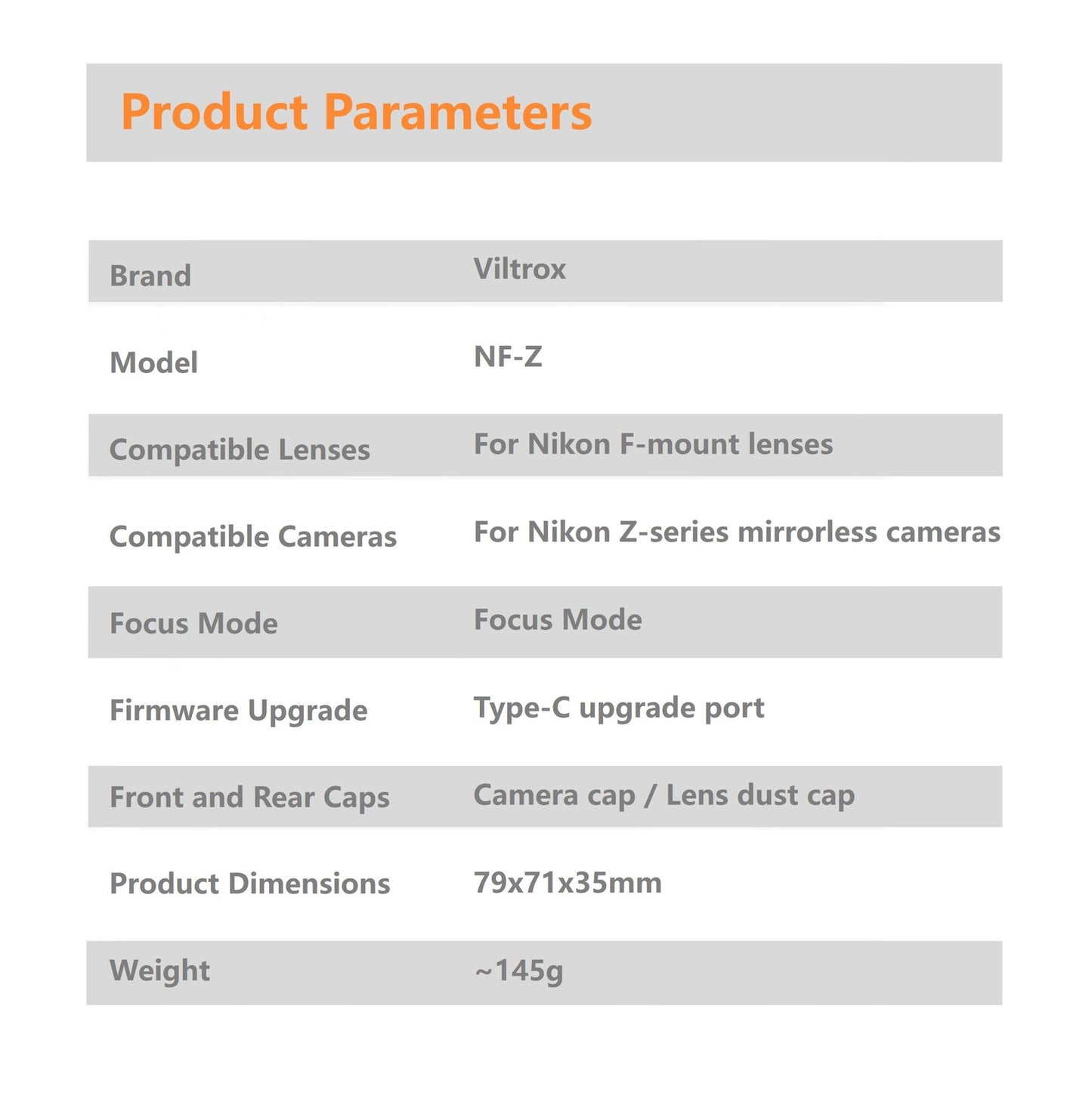 Viltrox NF-Z AF Adapter –Nikon F to Z Mount, Auto Focus, Type-C Firmware Upgrade