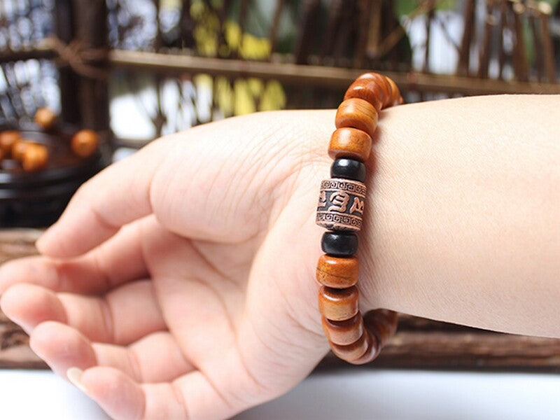 Buddhism Prayer Chain Tibet Yak Old Bone Beads Bracelet Om Mani Padme Hum