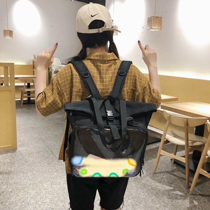 Women Clear Bag Backpack Large School-Bag 15.6 Inch Laptop Polyester Soft Handle