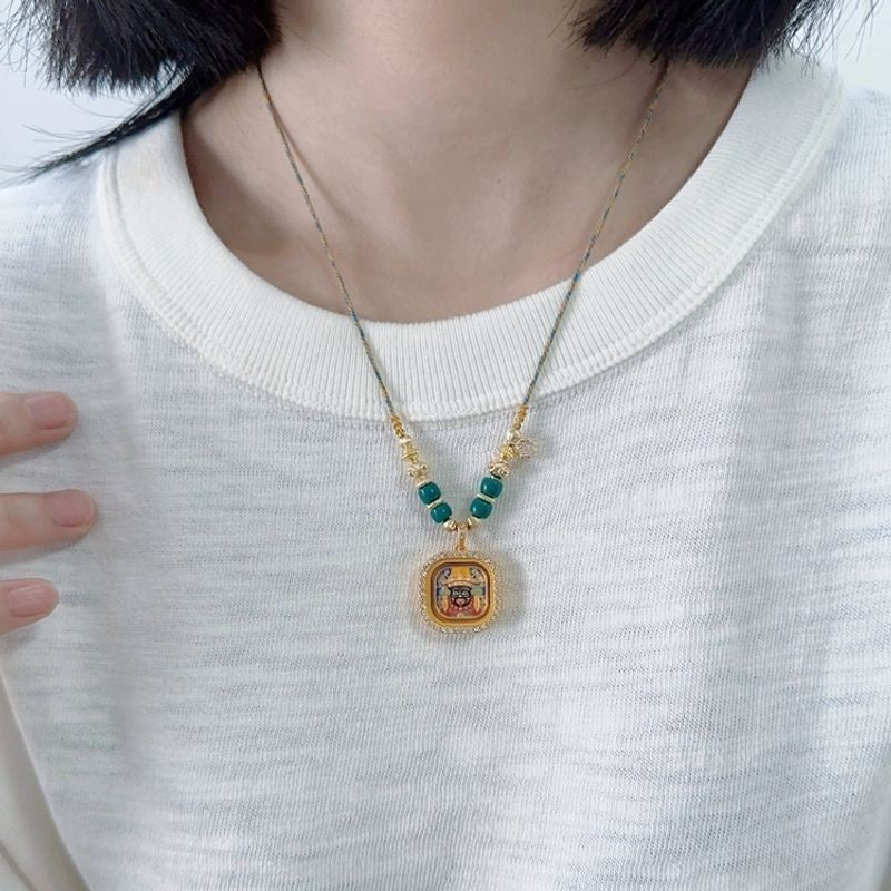 Tibetan Zajilamu Thangka Pendant Handwoven Necklace