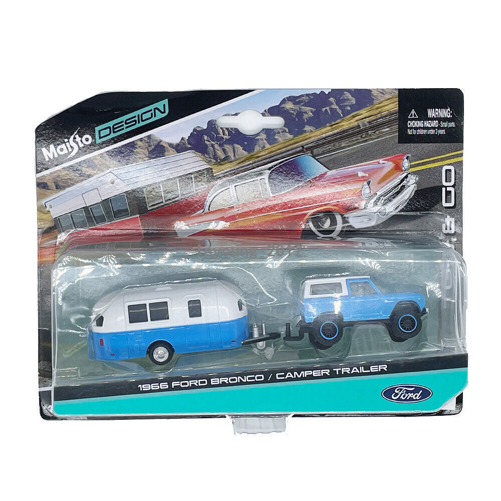 1:64 Ford Bronco with Motorhome Trailer Toy Car Diecast Metal Model Car for Boys