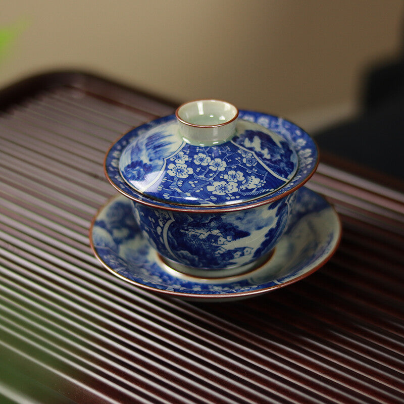 antique style gaiwan Jingdezhen craft porcelain tureen crackle glaze Sancai bowl