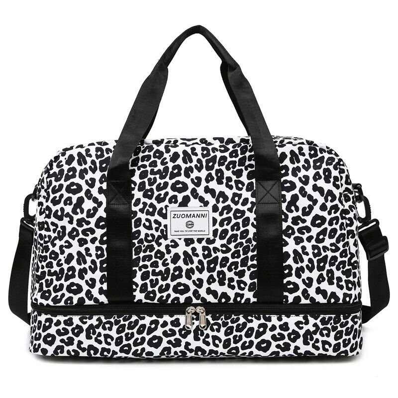 Travel Luggage Bag Women Leopard Waterproof Sport Gym Dry Wet Separation Handbag