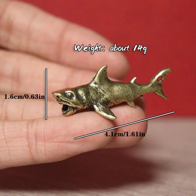 1pc Brass Shark Animal Figurines Miniatures Desktop Ornament Home Decoration