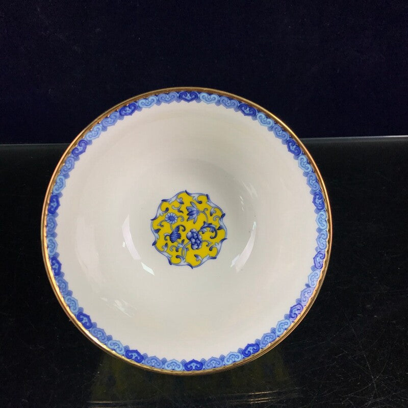 Old Chinese Blue and white porcelain outline in gold flowers pattern bowl Qianlo